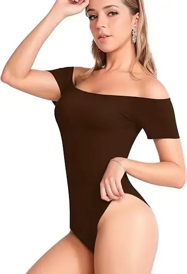 Custom High Quality Off the Shoulder  Sleeve Short Sleeve Bodysuit for Women-RANBAO