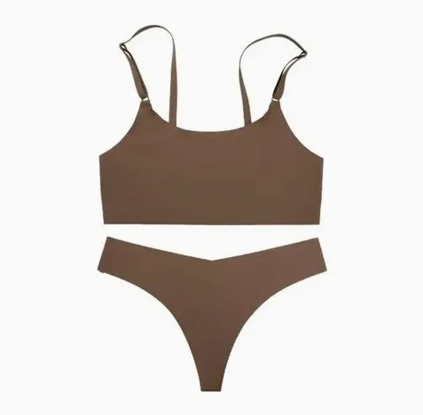 Custom Stylish Solid Cotton Modal Seamless Wireless Bras and Women Underwear Set-RANBAO