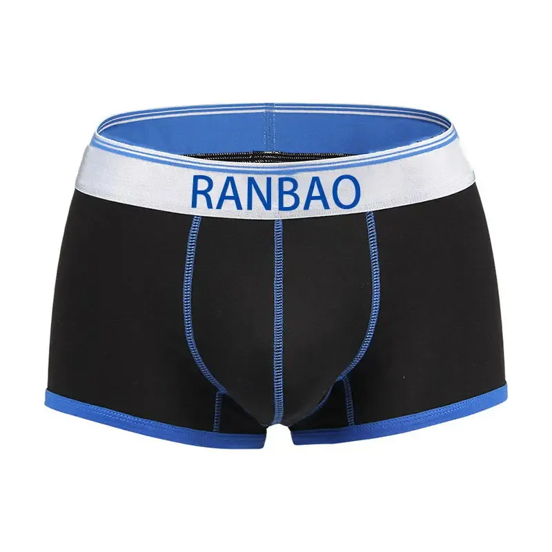 Custom LOGO Professional Made Men Underwear Cotton Low-rise Men Boxer Briefs Shiny Belt Boxer Briefs for Men-RANBAO