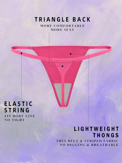 Women's Hipster Sexy Underwear Low Rise T-back Tangas G-String Thongs with Breathable Print Pattern Waist Logo-RANBAO