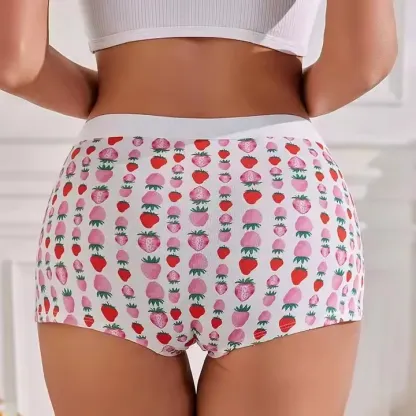 New Arrivals Mid-rise Cartoon Strawberry Patterned Panties Boxer Shorts Cute Breathable Cotton Panties Woman-RANBAO