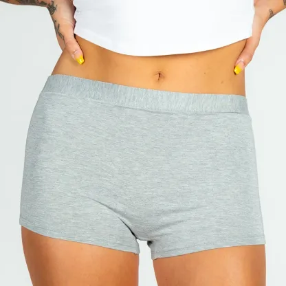 Luxury MicroModal Boyshort Women Covered Silky Soft Waistband Stretchy Moisture Wicking Breathable Grey Modal Waist Underwear-RANBAO