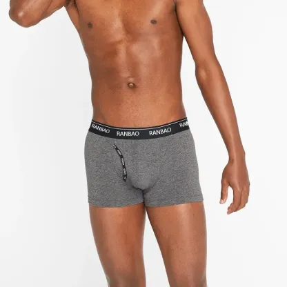 Customized Men's Mixed Size Cotton Boxer Shorts Solid Low-Rise Knitted Underwear with Breathable Feature-RANBAO