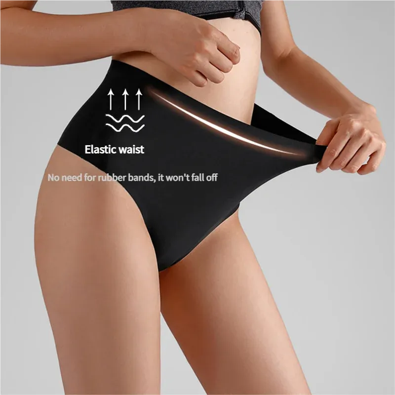 High-Waisted Large Size Thong Panties Women's Ice Silk One-Piece Seamless Sexy Panties Sports Quick Dry Briefs Thongs-RANBAO