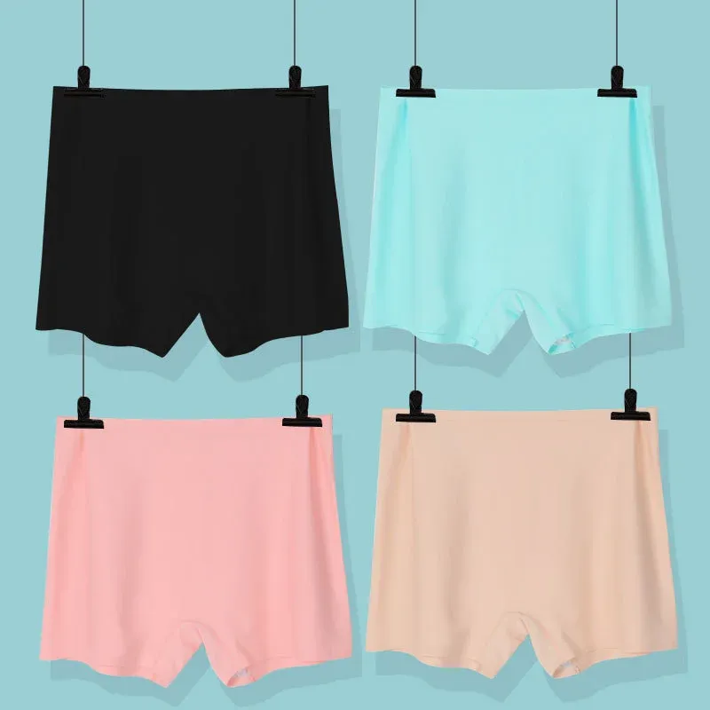 Customized Summer Thin Underwear Ice Silk Seamless Panties Women Mid-Waist Boxer Cotton Crotch Boyshorts-RANBAO