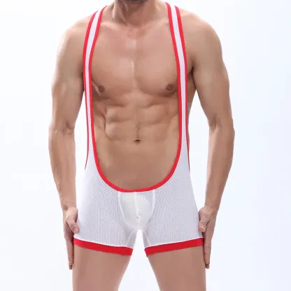 Men's Athletic Supporters Bodysuit Lightweight Wrestling Singlet Men Mesh Short Jumpsuit with Good Price-RANBAO