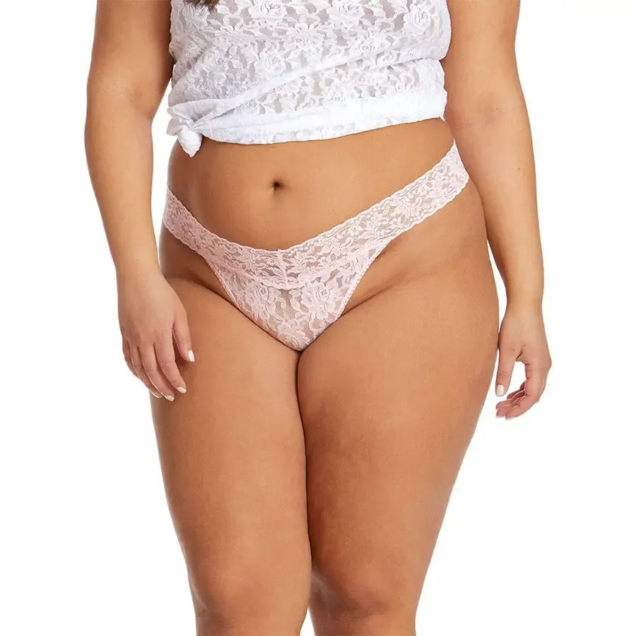 Customized Plus Size Signature Lace Soft Perfectly V-shape Original Low-Rise Sexy Pink Thong for Woman-RANBAO