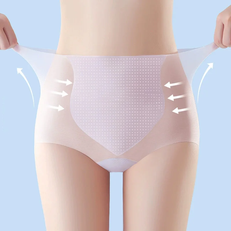 Women Breathable Ice Silk Seamless  Underwear Summer With Crotch Breathable Sexy Large Size Women Mid Waisted t Pants-RANBAO