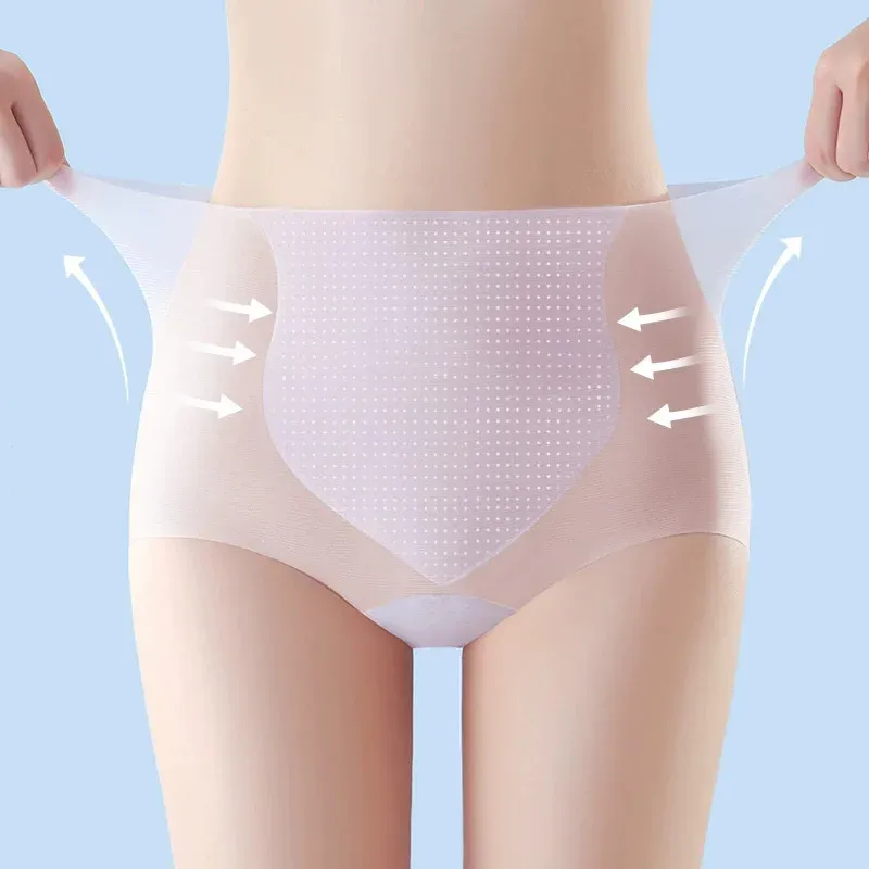 Women Breathable Ice Silk Seamless  Underwear Summer With Crotch Breathable Sexy Large Size Women Mid Waisted t Pants-RANBAO