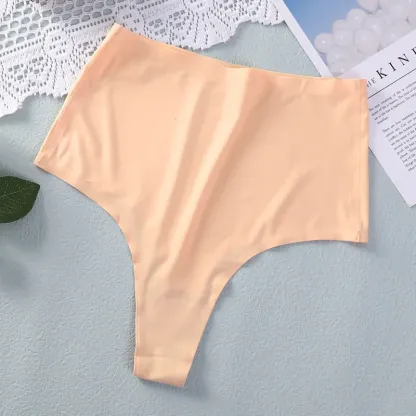 High-Waisted Large Size Thong Panties Women's Ice Silk One-Piece Seamless Sexy Panties Sports Quick Dry Briefs Thongs-RANBAO