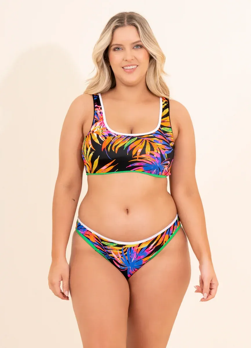 Custom Designed Black Onyx Sporty Bralette Bikini Set Quality Plus Size Lightweight and Breathable Reversible-Made in China-RANBAO