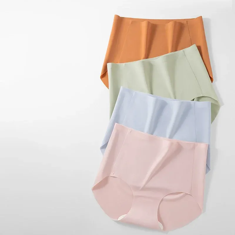 High Elastic Big Size Solid Color Anti-Static Daily Soft Seamless Ice Silk Underwear Brief Yoga Girl Women Panties-RANBAO