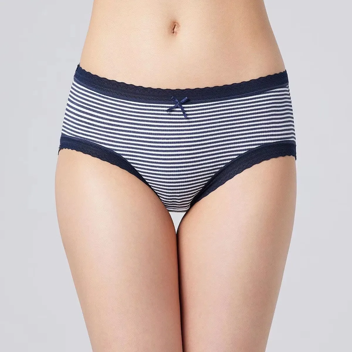 Lady's Custom Lace Hem Women's Full Coverage Panties Stripes Classic Briefs for Female Women's Underwear Lingerie Knickers-RANBAO