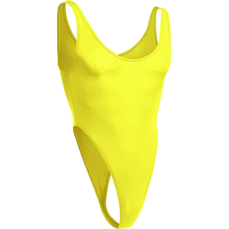 Hot Selling Men Bodysuit Men's Underwear Solid Color Semi-Sheer High Waist Thong Bodysuit. Scoop Neck Swimsuit Underwear-RANBAO