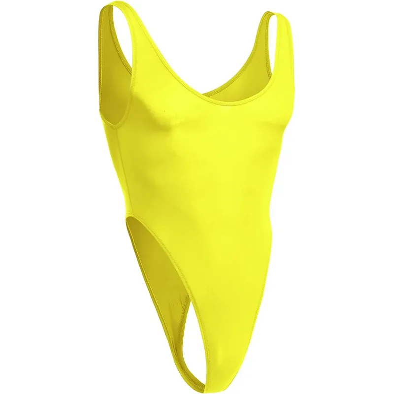 Hot Selling Men Bodysuit Men's Underwear Solid Color Semi-Sheer High Waist Thong Bodysuit. Scoop Neck Swimsuit Underwear-RANBAO