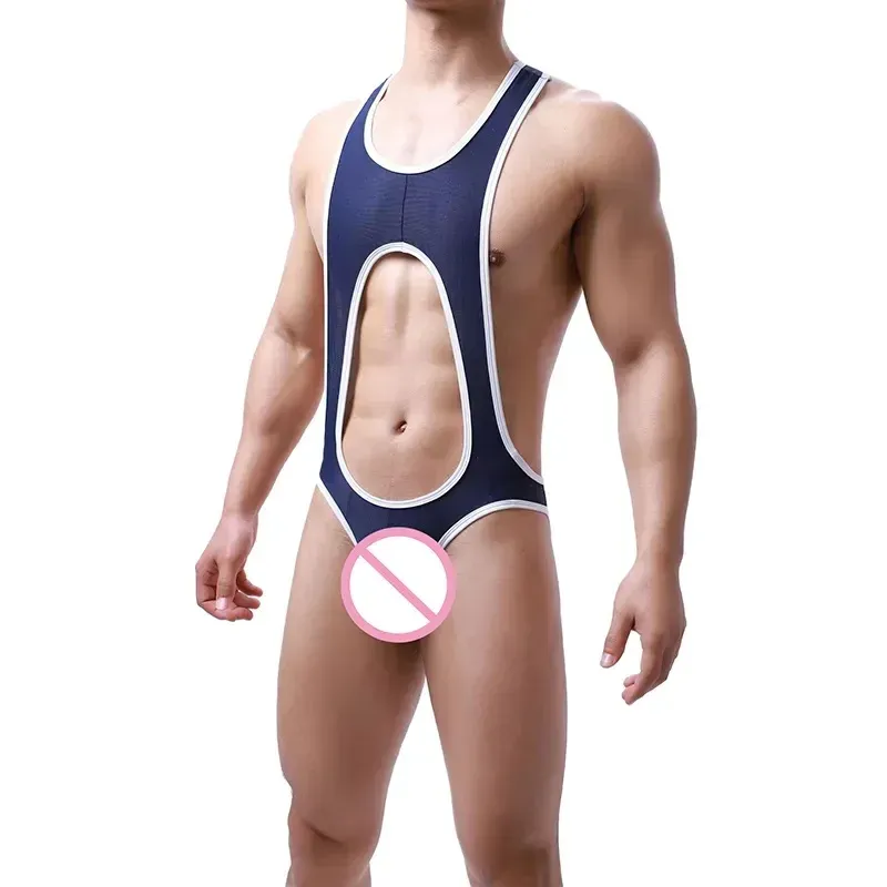 Solid Bodysuits Mens Sexy Underwear Gay Man Bodysuit Hollow Out Mens Bodysuits-RANBAO