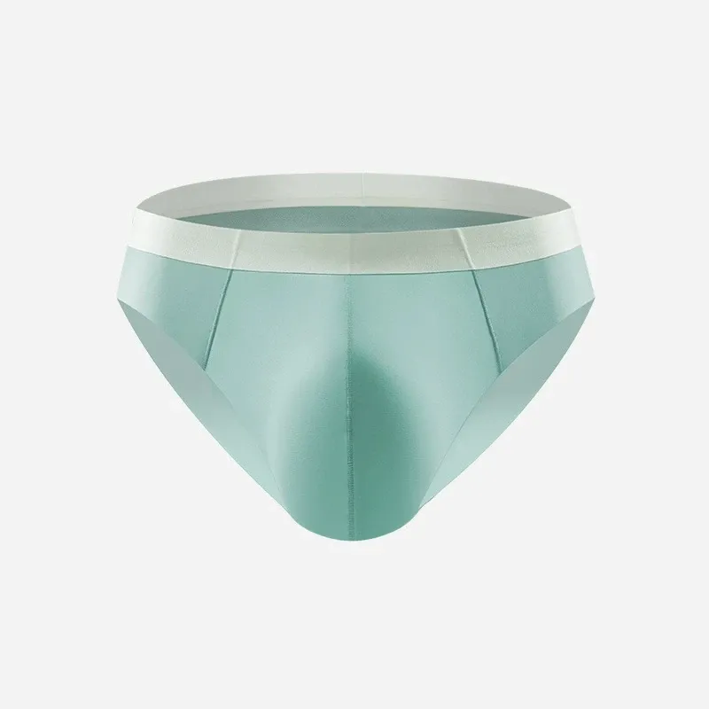 Color-Blocking Waistband Men'S Ice Silk Seamless Underpants Male Fashion Trend Youth Underwear Briefs-RANBAO