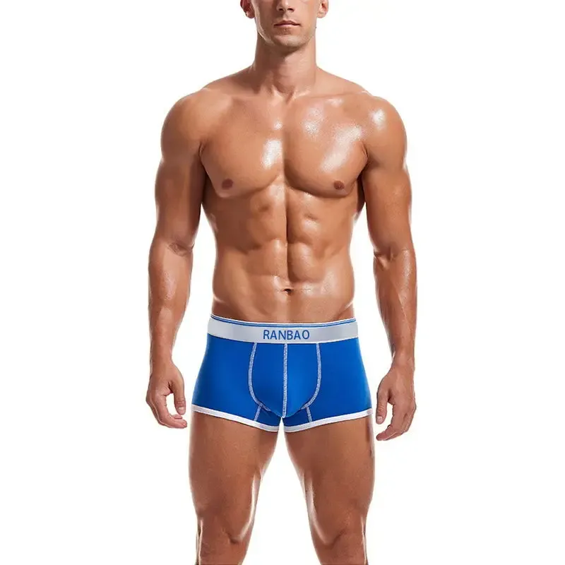 Custom LOGO Professional Made Men Underwear Cotton Low-rise Men Boxer Briefs Shiny Belt Boxer Briefs for Men-RANBAO