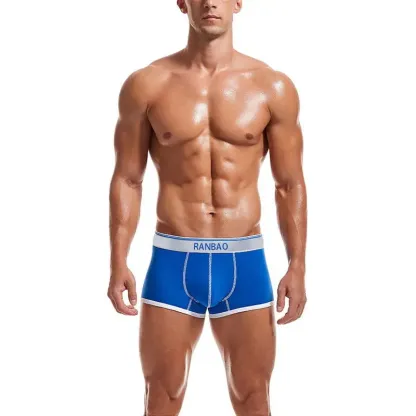 Custom LOGO Professional Made Men Underwear Cotton Low-rise Men Boxer Briefs Shiny Belt Boxer Briefs for Men-RANBAO