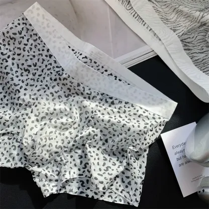 Men'S Summer Leopard Print Sexy Underwear Ice Silk Mid-Waist Comfort Breathable Boxer Briefs-RANBAO