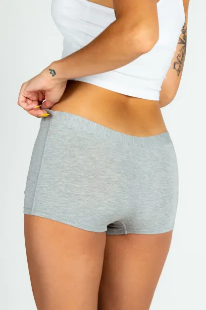 Luxury MicroModal Boyshort Women Covered Silky Soft Waistband Stretchy Moisture Wicking Breathable Grey Modal Waist Underwear-RANBAO