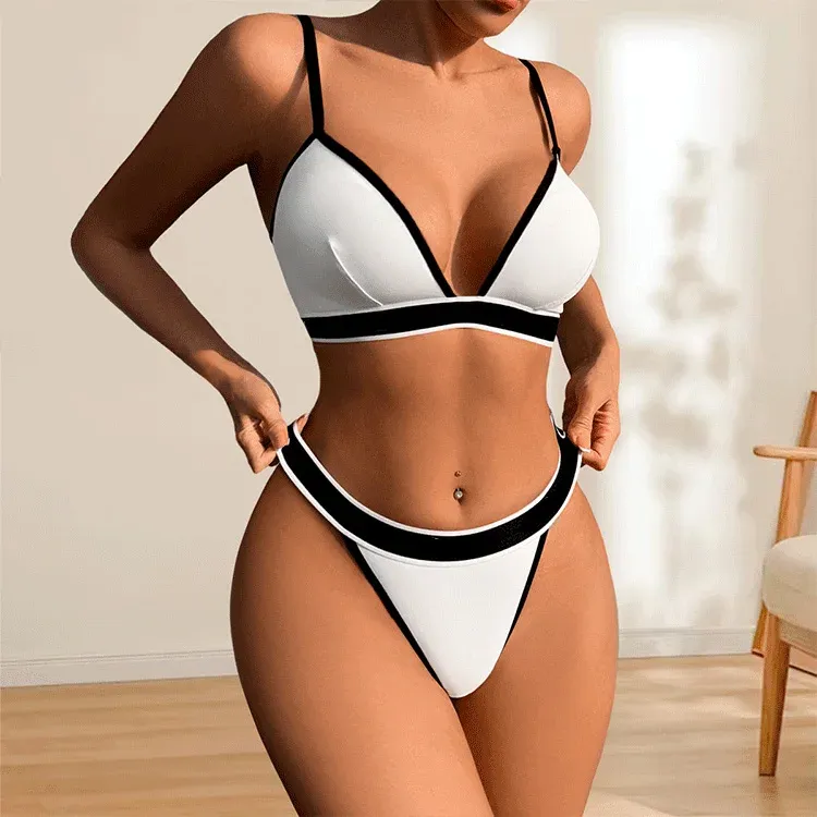 Manufacturer Custom Printing Logo Sizes Lady Sports Bra Thong Set Women Two Pieces Crisscross Bikini Bra Set-RANBAO