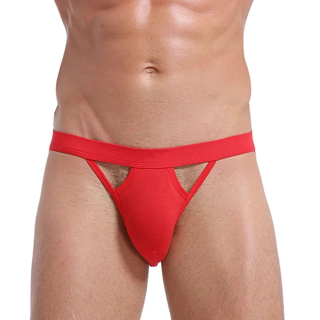 OEM Custom New Hollow Out Design See Through Men's Sexy Underwear Big Bulge Male Penis Jockstraps-RANBAO