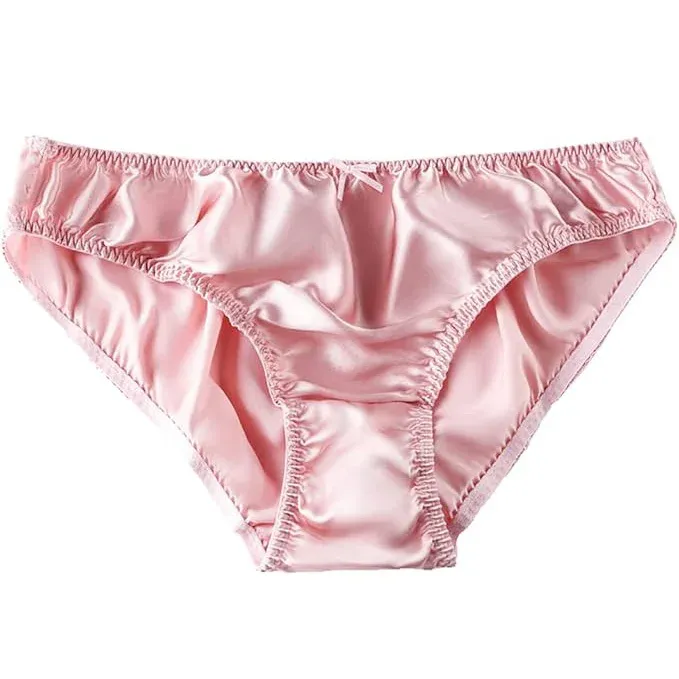 Lady's Satin Women's Sissy Panties Bikini Solid Silk Light Briefs Hipster for Female Underwear Lingerie Knickers-RANBAO
