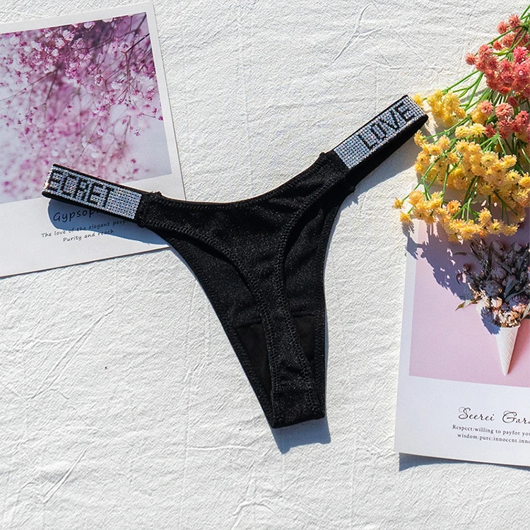 2025 Wholesale Custom Sexy Luxury Lingerie Women Underwear Thong with Glitter Ring Chain Cut-Out Low Rise Daily Bikini Panties-RANBAO