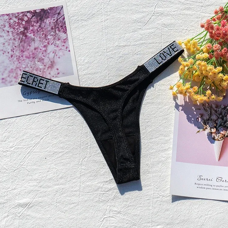 2025 Wholesale Custom Sexy Luxury Lingerie Women Underwear Thong with Glitter Ring Chain Cut-Out Low Rise Daily Bikini Panties-RANBAO