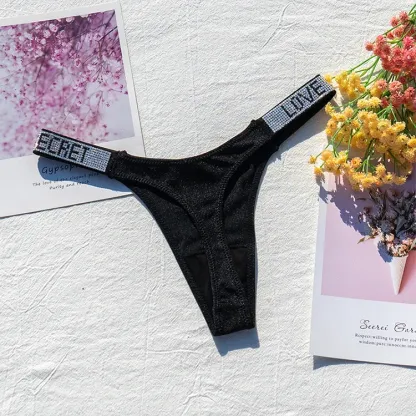 2025 Wholesale Custom Sexy Luxury Lingerie Women Underwear Thong with Glitter Ring Chain Cut-Out Low Rise Daily Bikini Panties-RANBAO