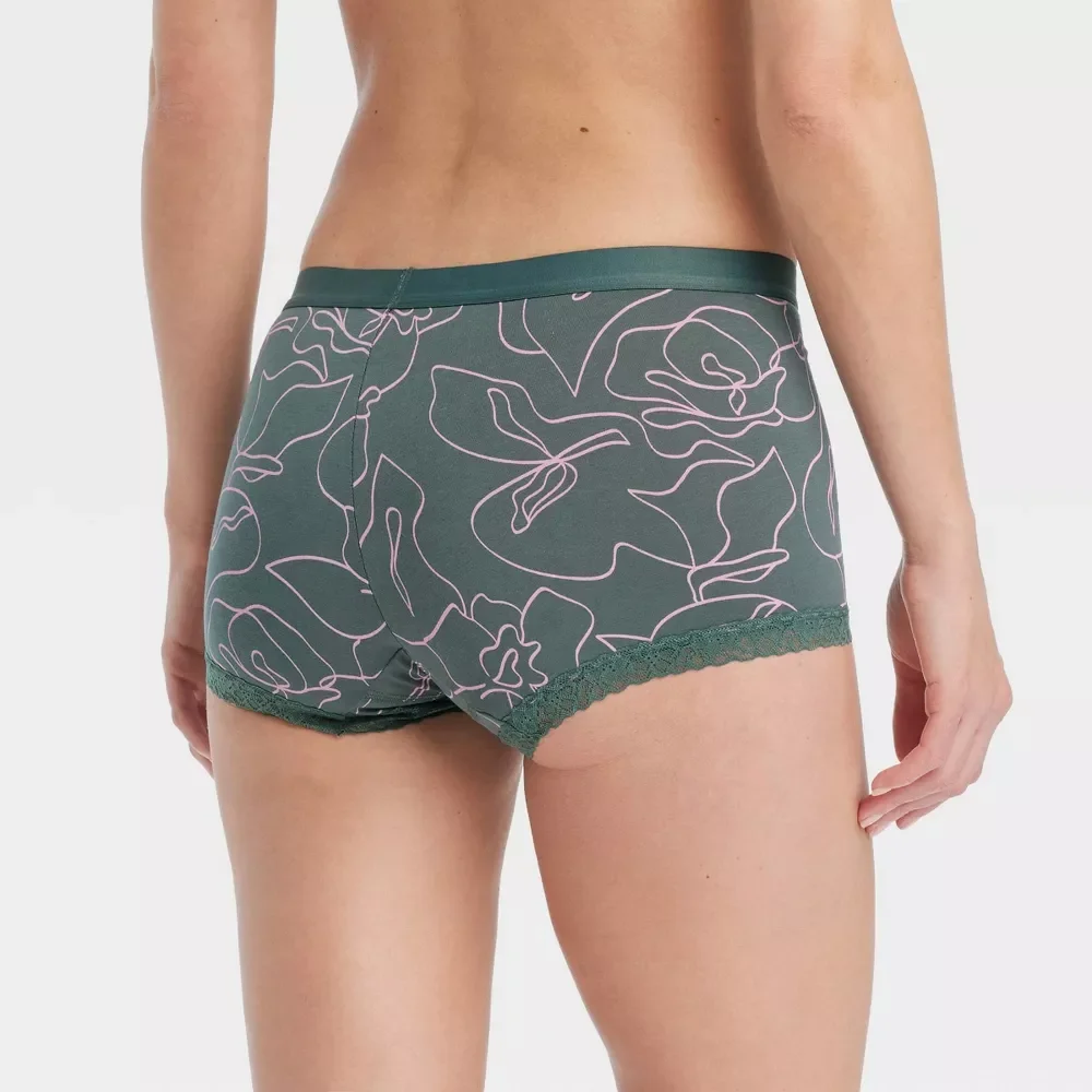 Women's Cotton Full Elastic Waistband Soft Lightweight Mid-rise Lace Lace-trim Leg Openings Boy Shorts-RANBAO