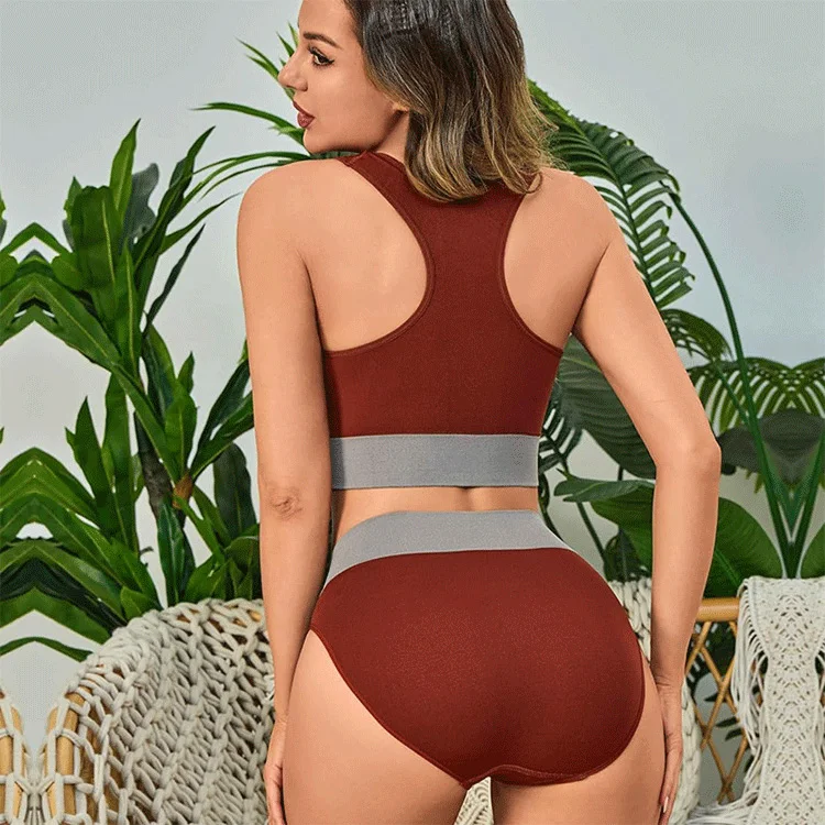 Custom Waist Logo Women Sports Fashion Letter Print Bra Set of Women Underwear Sport Two Piece Bra & Brief Sets-RANBAO