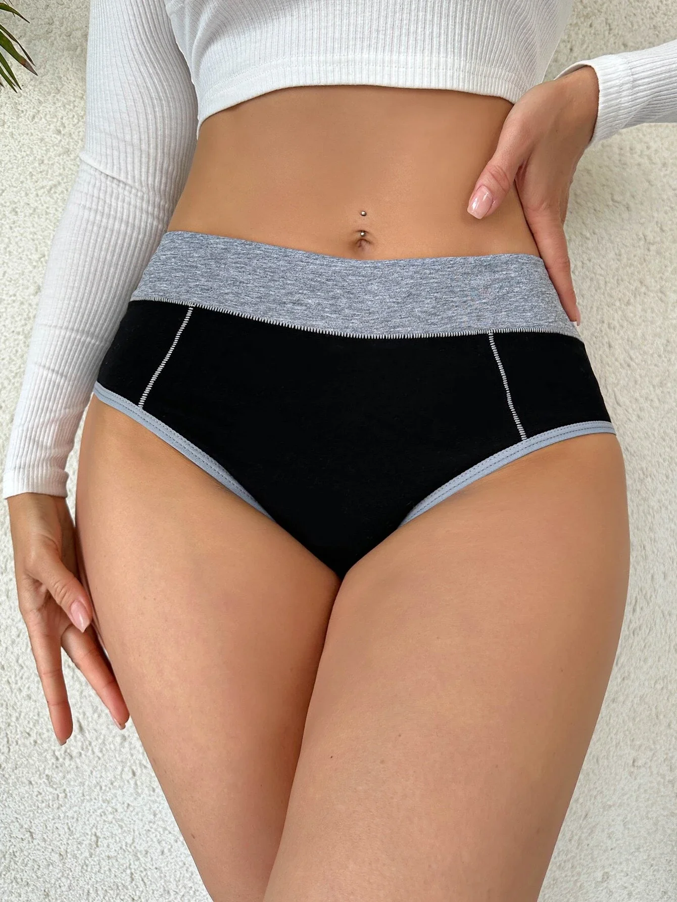 Custom Your Brand Logo 4XL Plus Colorblock Top-stitching Contrast Binding Panty-RANBAO