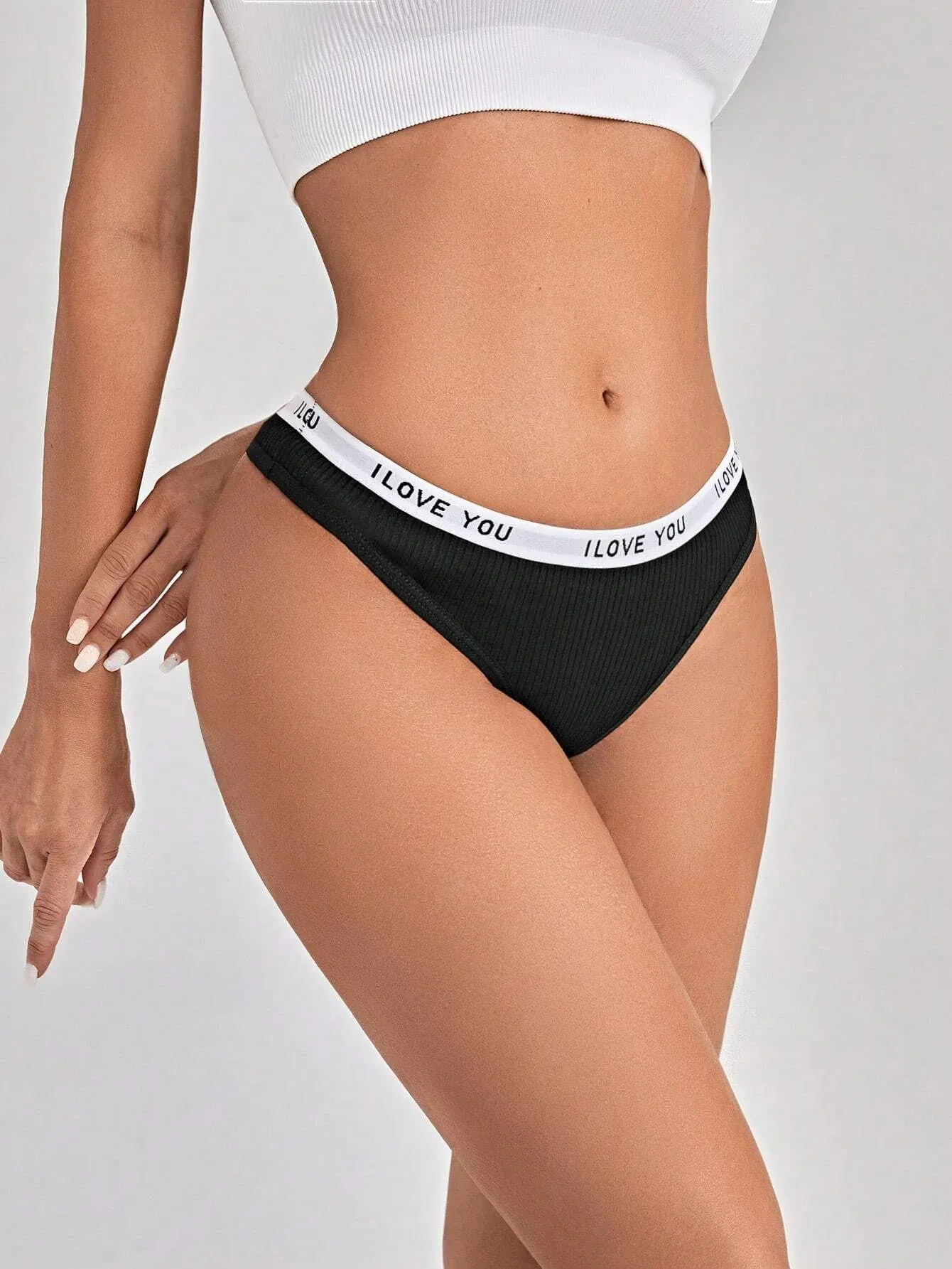 Wholesale Custom Logo Comfortable Fabric Slogan Tape Waist Panty Women Thongs Low-Rise XL 4XL Breathable Print Underwear Adults-RANBAO