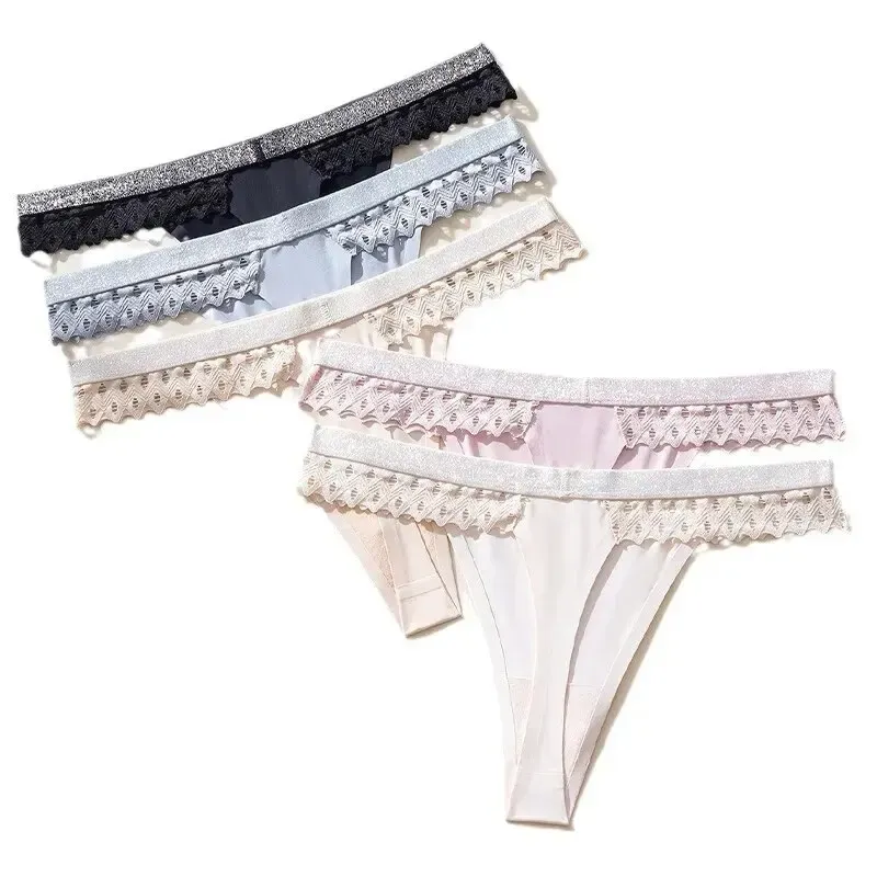 Wholesale Solid Women Thong Polyamide Seamless Underpants Ladies Sexy Low-Rise Breathable Panties Ice Silk Shiny G-String-RANBAO