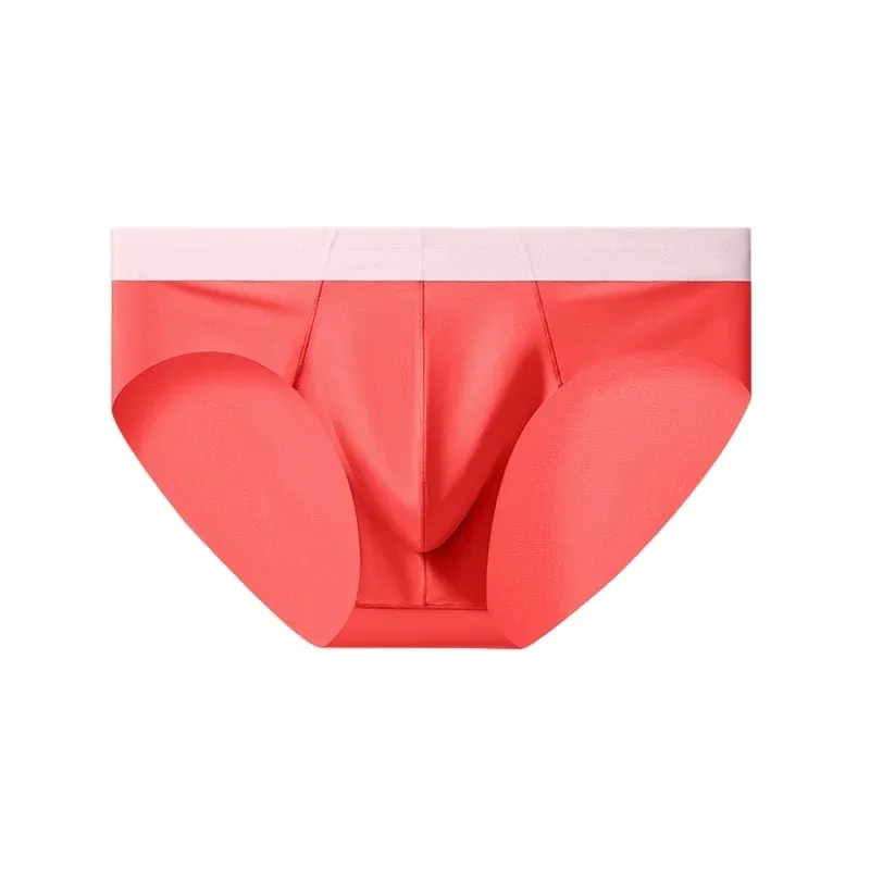 Color-Blocking Waistband Men'S Ice Silk Seamless Underpants Male Fashion Trend Youth Underwear Briefs-RANBAO