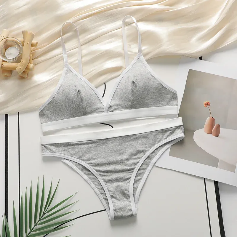 Custom Women's Grey Bikini Micro Thong Bikini Wireless Push-Up Triangle Bra & Panty for Women-RANBAO