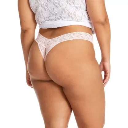 Customized Plus Size Signature Lace Soft Perfectly V-shape Original Low-Rise Sexy Pink Thong for Woman-RANBAO