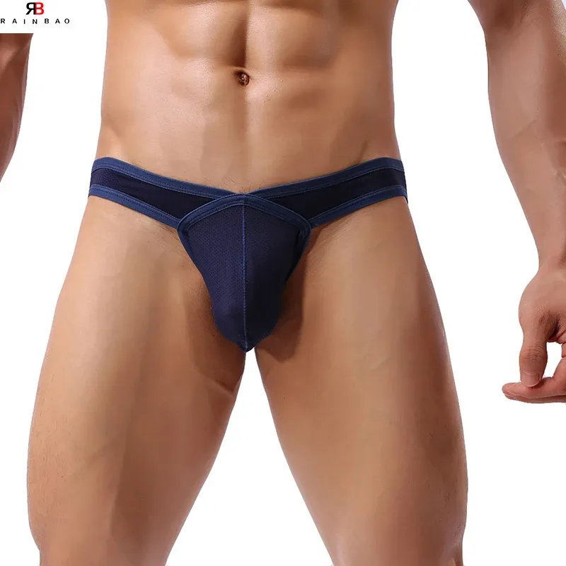 Wholesale Trendy Mature Men Underwear Solid Color Spandex Underwear Sexy Thong for Gay Men-RANBAO