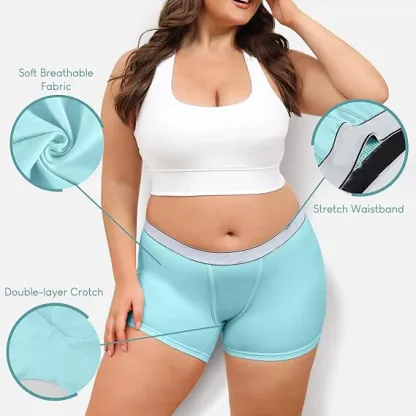 Custom Plus Size Women's Soft Underwear Anti-Chafing Woven Boy Shorts with Logo on Waist Solid Pattern Stretch Boxer Briefs-RANBAO