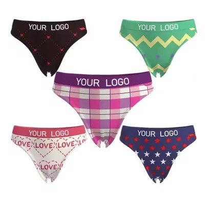 Custom Letter Logo Women Cheeky Bikini Briefs Ladies Period Panties Custom Print Pattern Female Underpants Women's Underwear-RANBAO