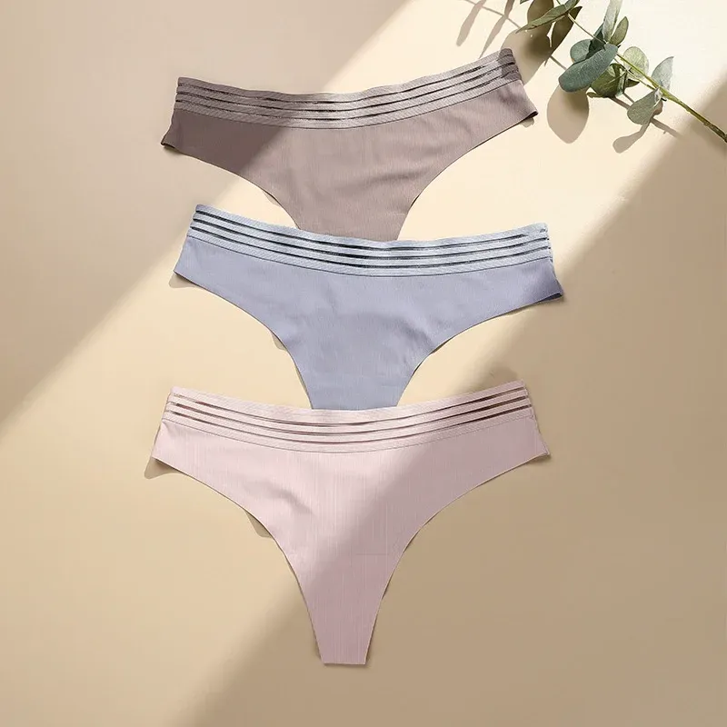 One-Piece Ice Silk String Panties Ribbed Mesh Seamless Panties Ladies Cotton Crotch Girls Sexy Thongs-RANBAO