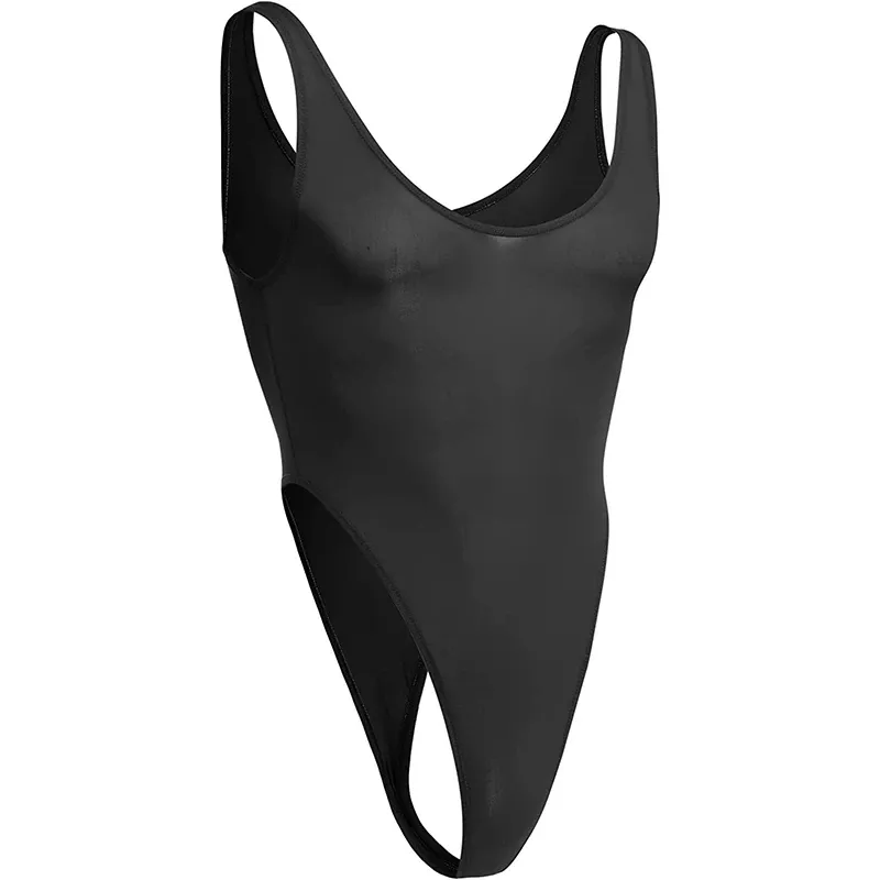 Hot Selling Men Bodysuit Men's Underwear Solid Color Semi-Sheer High Waist Thong Bodysuit. Scoop Neck Swimsuit Underwear-RANBAO