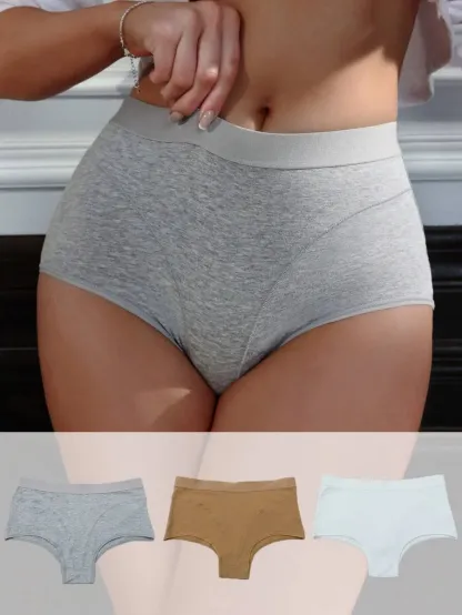 Great Fit Knitted Fabric Plain Comfy Scallop Flattering Comfortable Breathable Boyshorts Panties-RANBAO