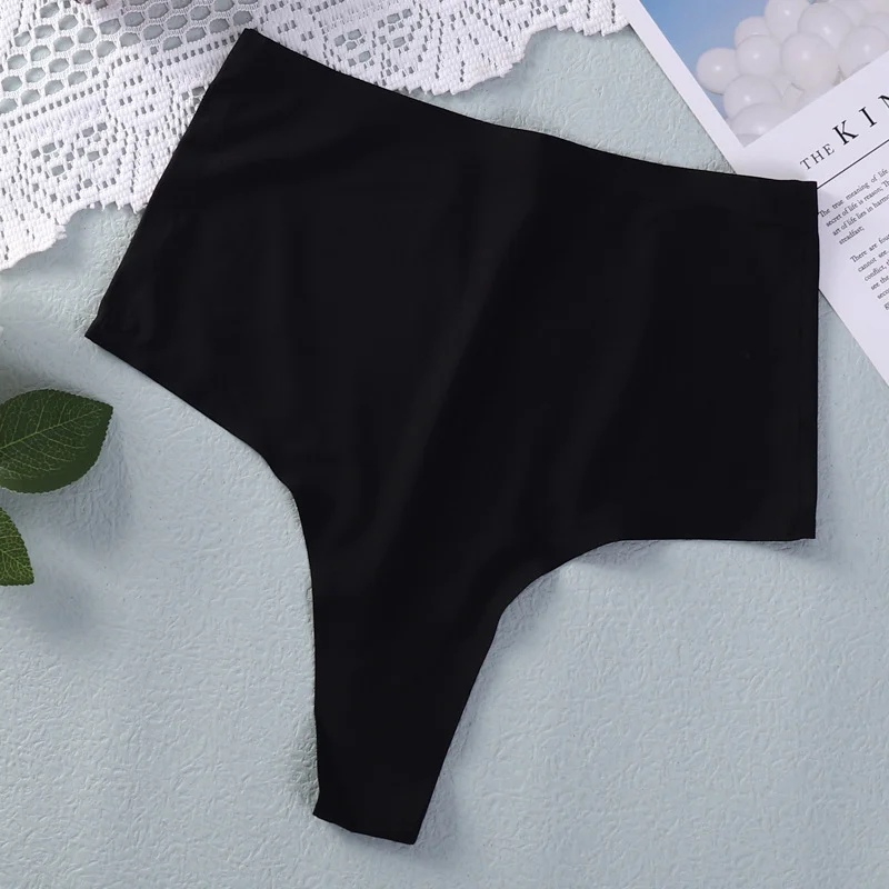 High-Waisted Large Size Thong Panties Women's Ice Silk One-Piece Seamless Sexy Panties Sports Quick Dry Briefs Thongs-RANBAO