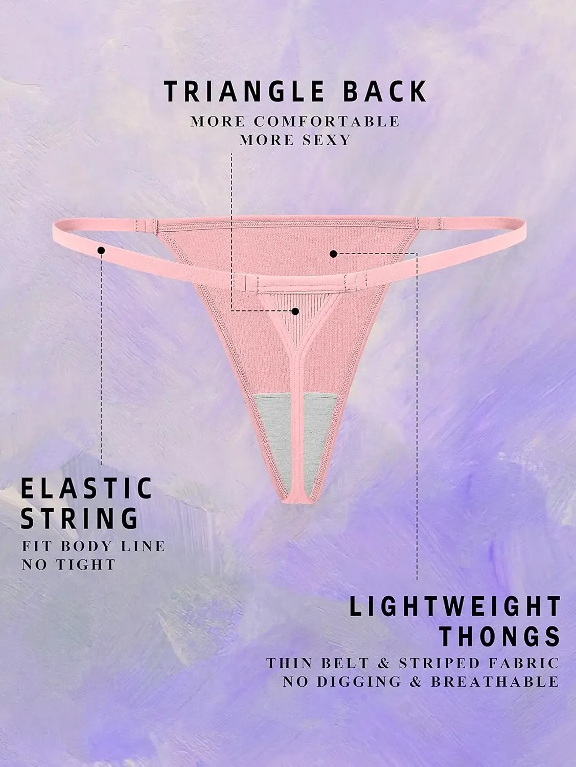 Women's Hipster Sexy Underwear Low Rise T-back Tangas G-String Thongs with Breathable Print Pattern Waist Logo-RANBAO