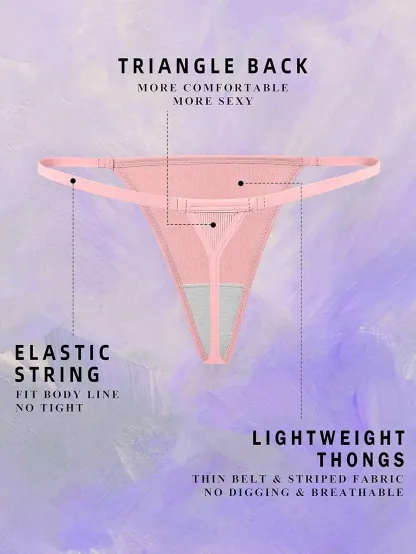 Women's Hipster Sexy Underwear Low Rise T-back Tangas G-String Thongs with Breathable Print Pattern Waist Logo-RANBAO