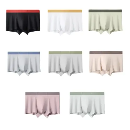 Custom Logo Comfortable Styles Mens Boys Underwear New Modal Solid Color Mid-Waist Seamless Breathable Boxer for Summer-RANBAO
