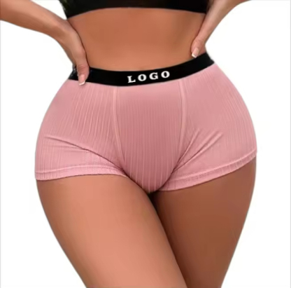 Yoga Ladies' Bra Boyshorts Black Pink Underwear Set With Letter-Printed Elastic Tape